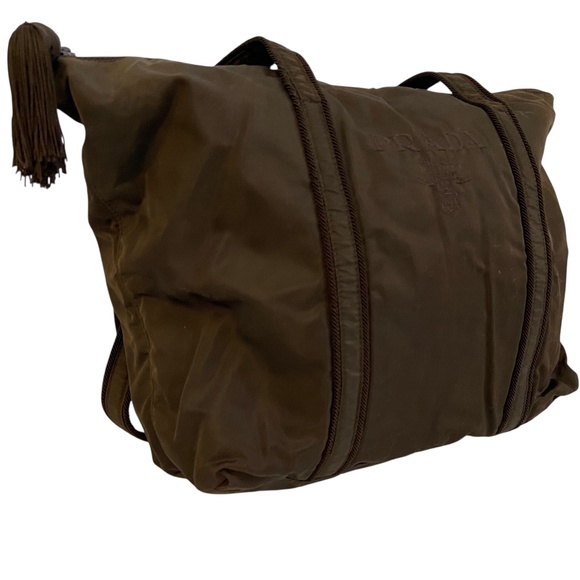 Prada Tessuto Nylon Zip Tote Bag – Chocolate Brown, Embroidered Logo + Tassel - Picture 15 of 15